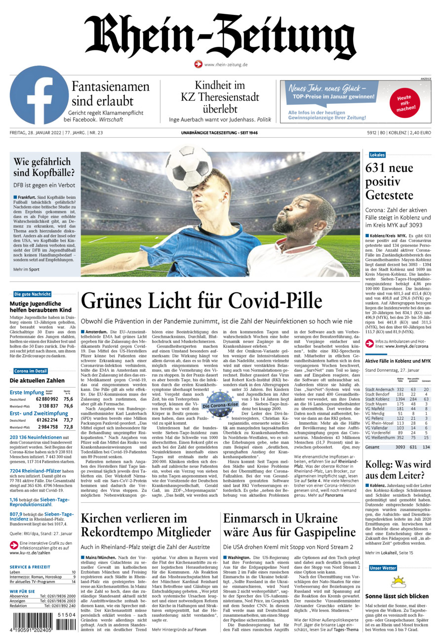Rhein-Zeitung Koblenz & Region vom Freitag, 28.01.2022