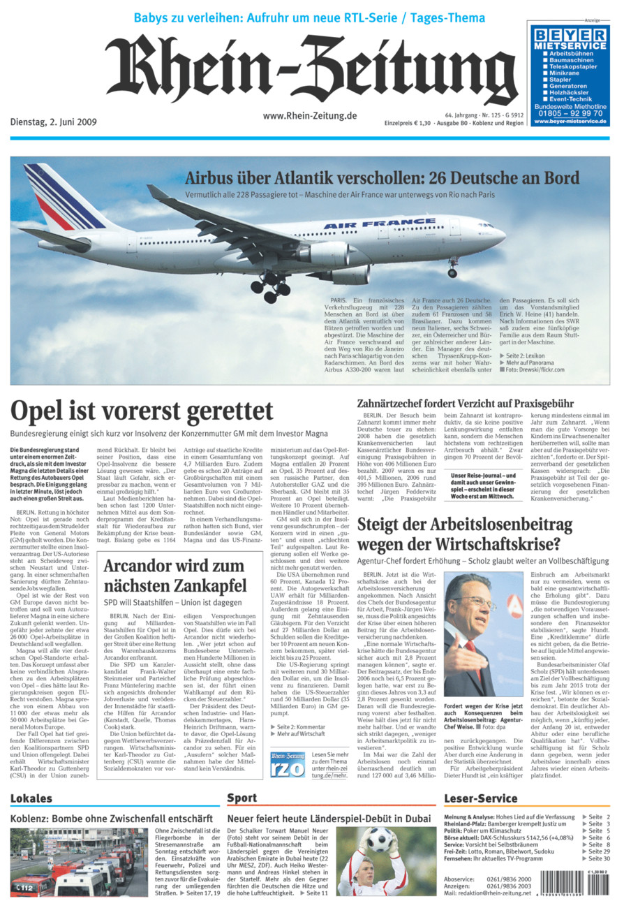 Rhein-Zeitung Koblenz & Region vom Dienstag, 02.06.2009