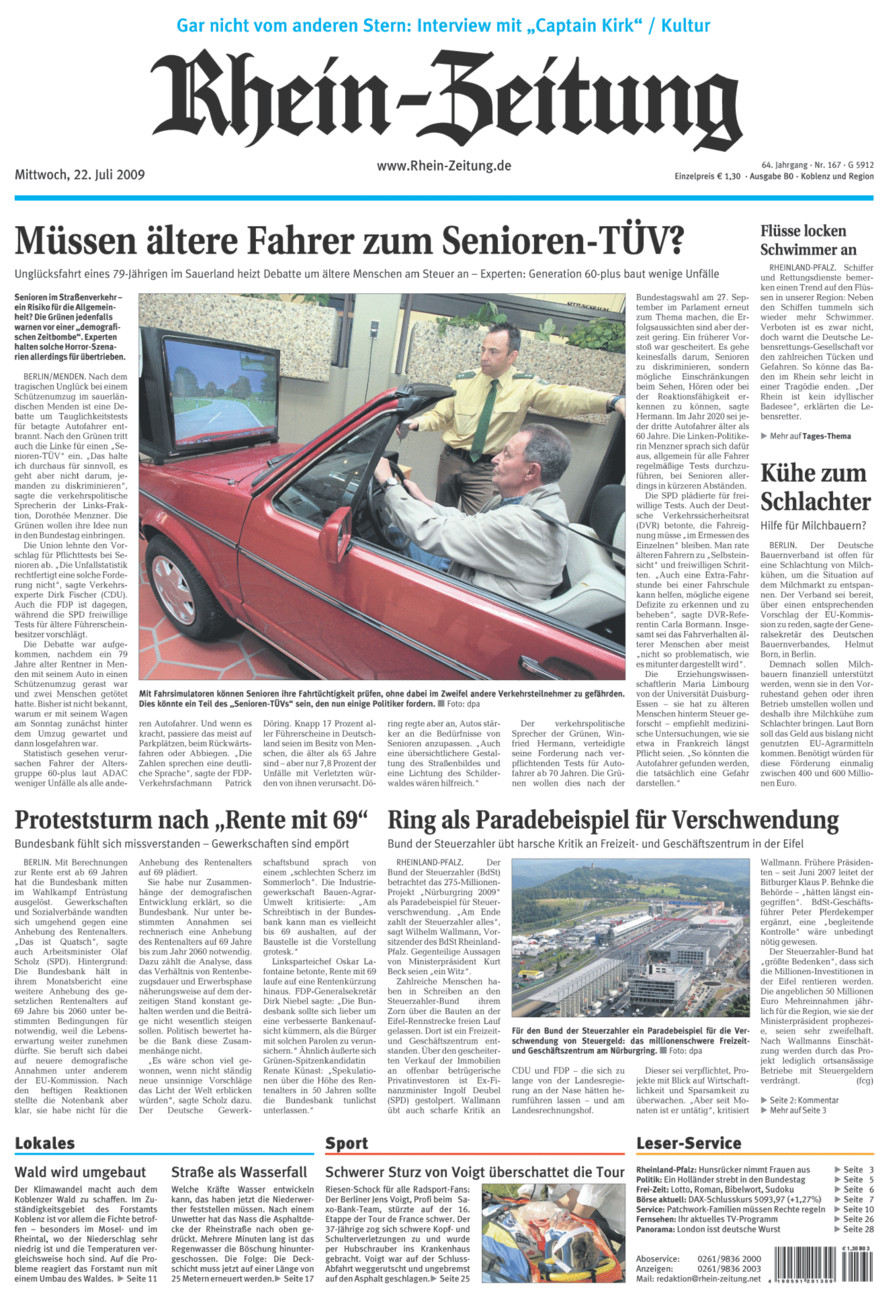 Rhein-Zeitung Koblenz & Region vom Mittwoch, 22.07.2009