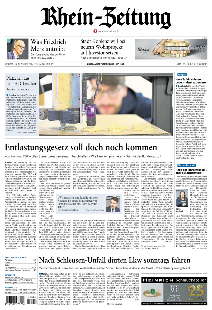 Rhein-Zeitung Koblenz & Region vom Samstag, 14.12.2024