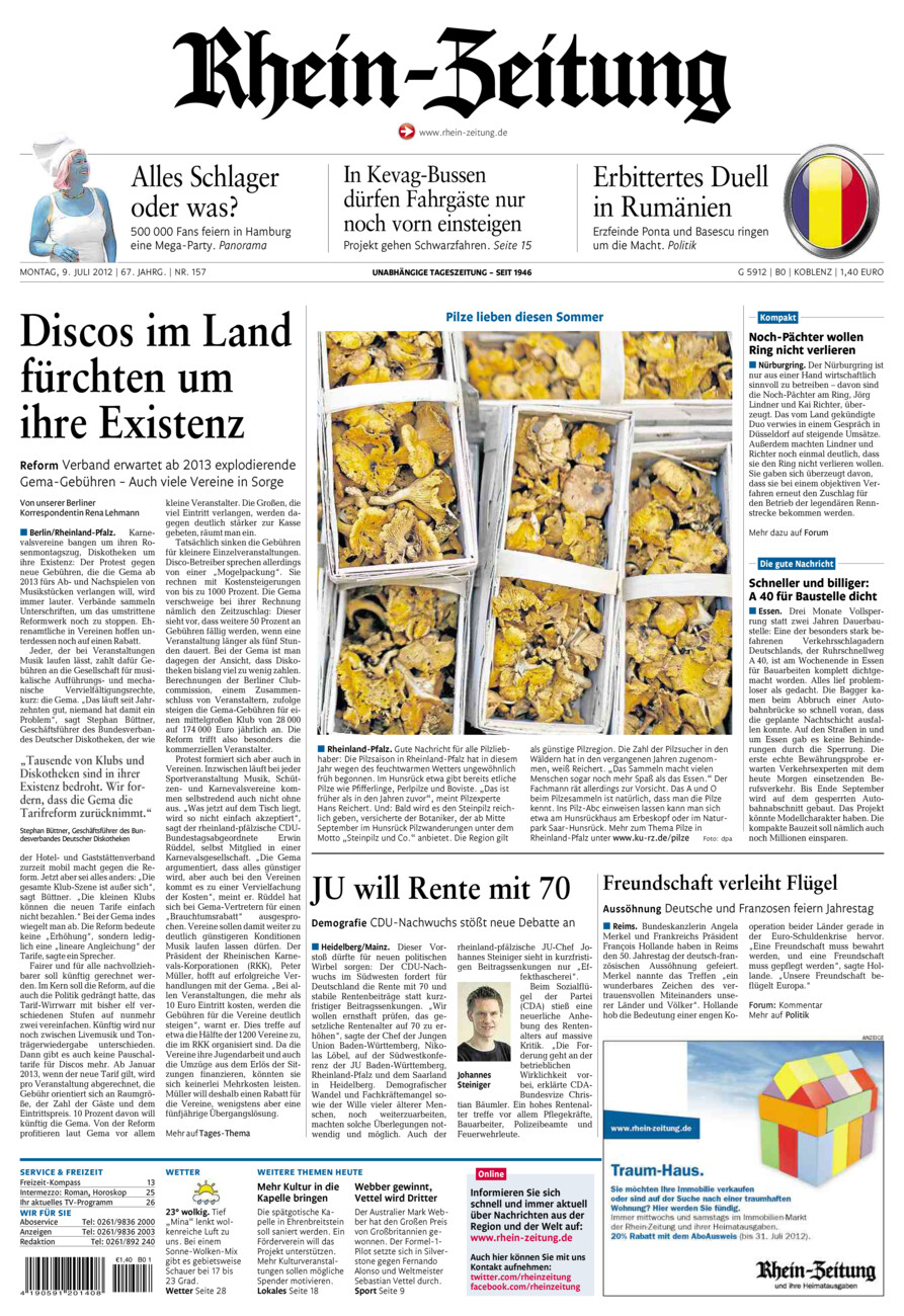 Rhein-Zeitung Koblenz & Region vom Montag, 09.07.2012