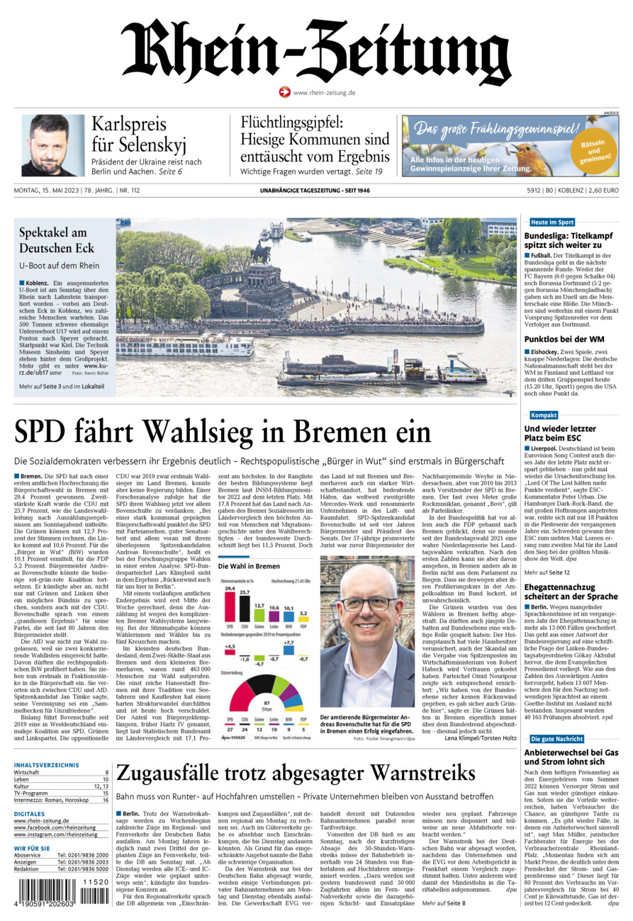 Rhein-Zeitung Koblenz & Region vom Montag, 15.05.2023