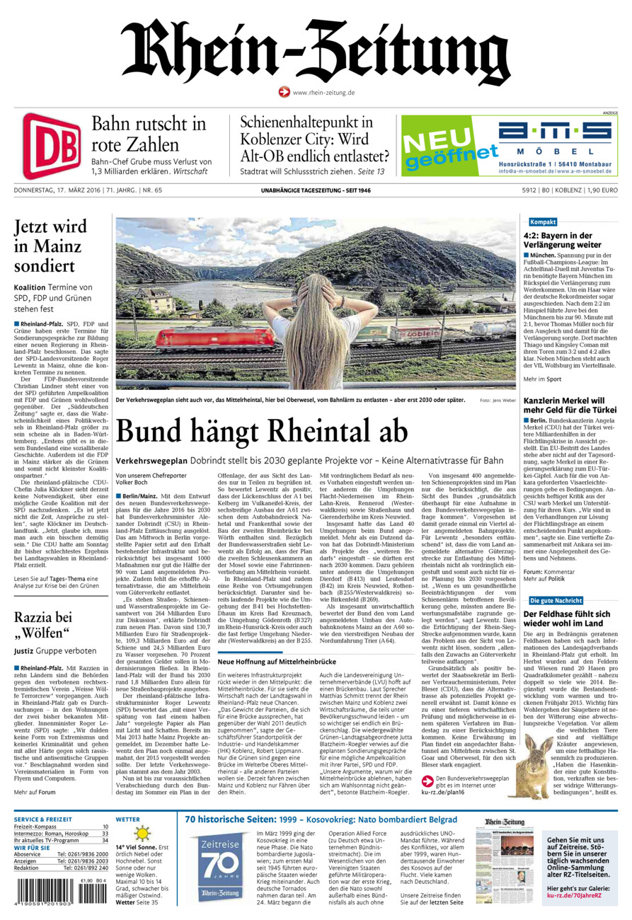 Rhein-Zeitung Koblenz & Region vom Donnerstag, 17.03.2016