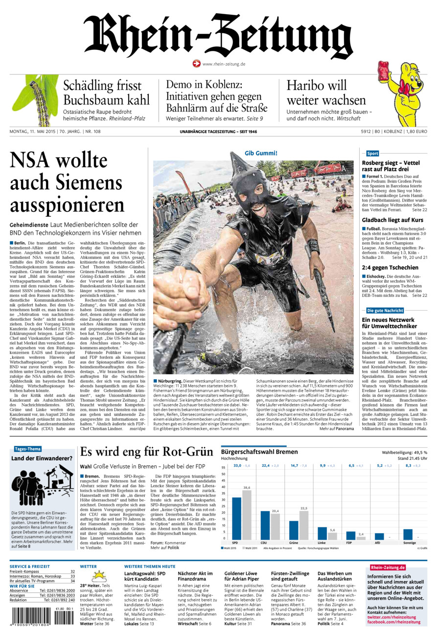 Rhein-Zeitung Koblenz & Region vom Montag, 11.05.2015