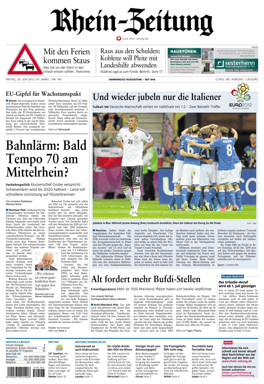 Rhein-Zeitung Koblenz & Region vom Freitag, 29.06.2012