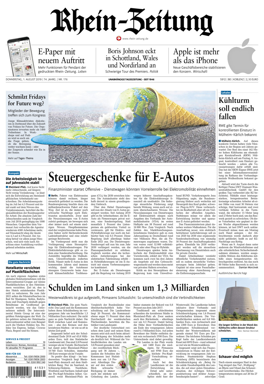 Rhein-Zeitung Koblenz & Region vom Donnerstag, 01.08.2019