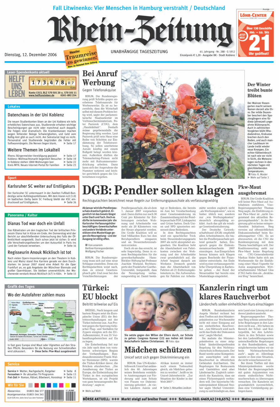 Rhein-Zeitung Koblenz & Region vom Dienstag, 12.12.2006