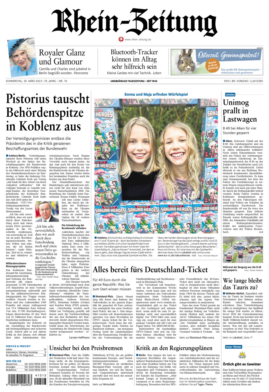 Rhein-Zeitung Koblenz & Region vom Donnerstag, 30.03.2023