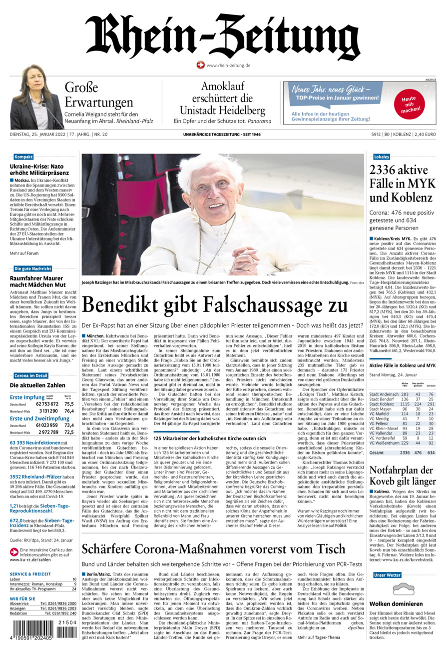 Rhein-Zeitung Koblenz & Region vom Dienstag, 25.01.2022