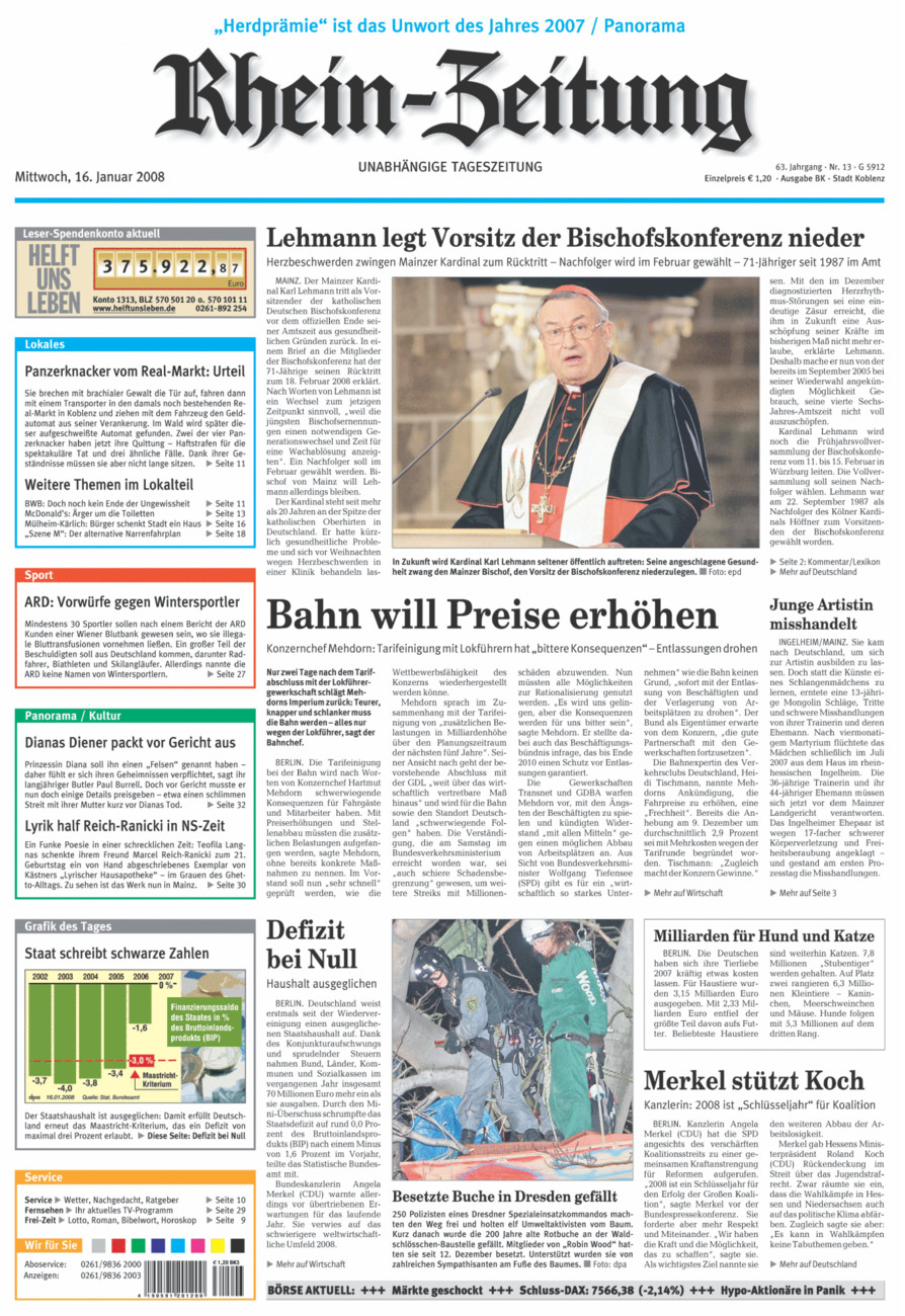 Rhein-Zeitung Koblenz & Region vom Mittwoch, 16.01.2008