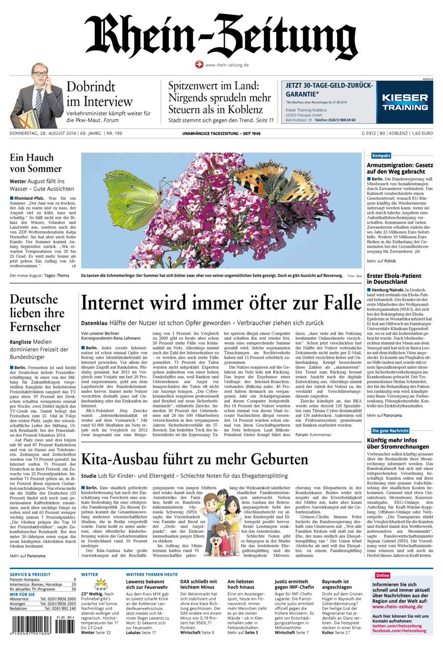 Rhein-Zeitung Koblenz & Region vom Donnerstag, 28.08.2014