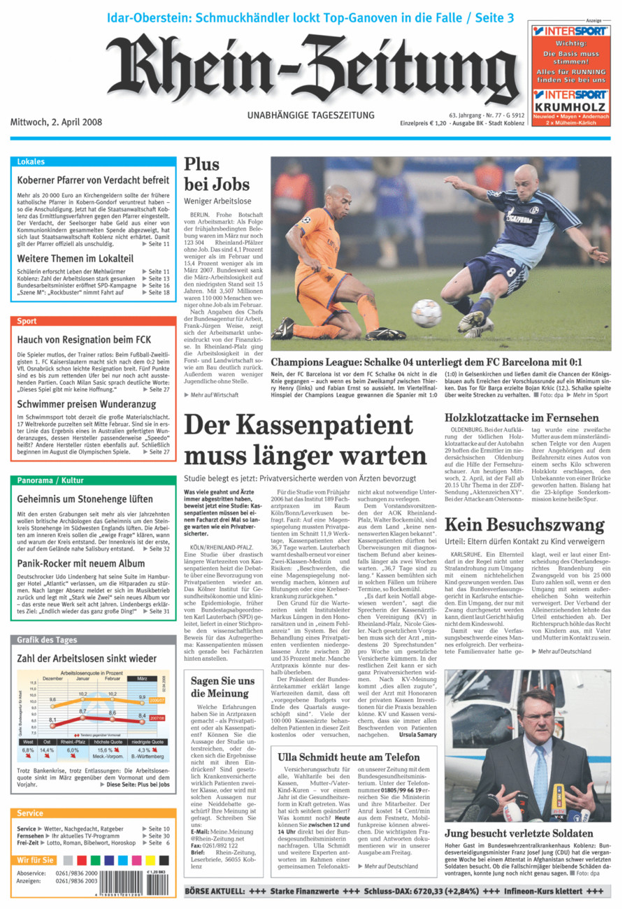 Rhein-Zeitung Koblenz & Region vom Mittwoch, 02.04.2008