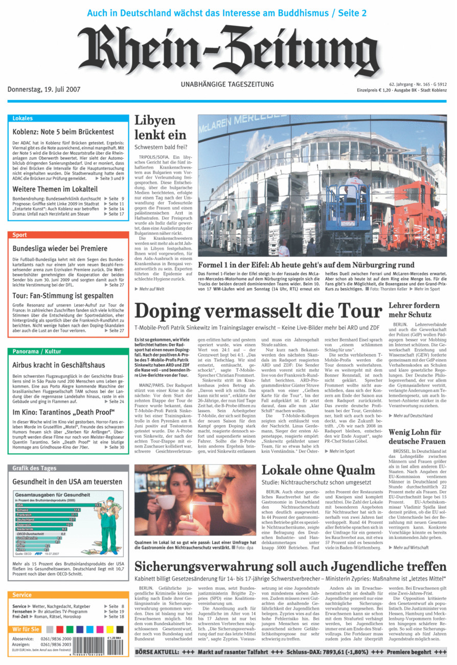 Rhein-Zeitung Koblenz & Region vom Donnerstag, 19.07.2007