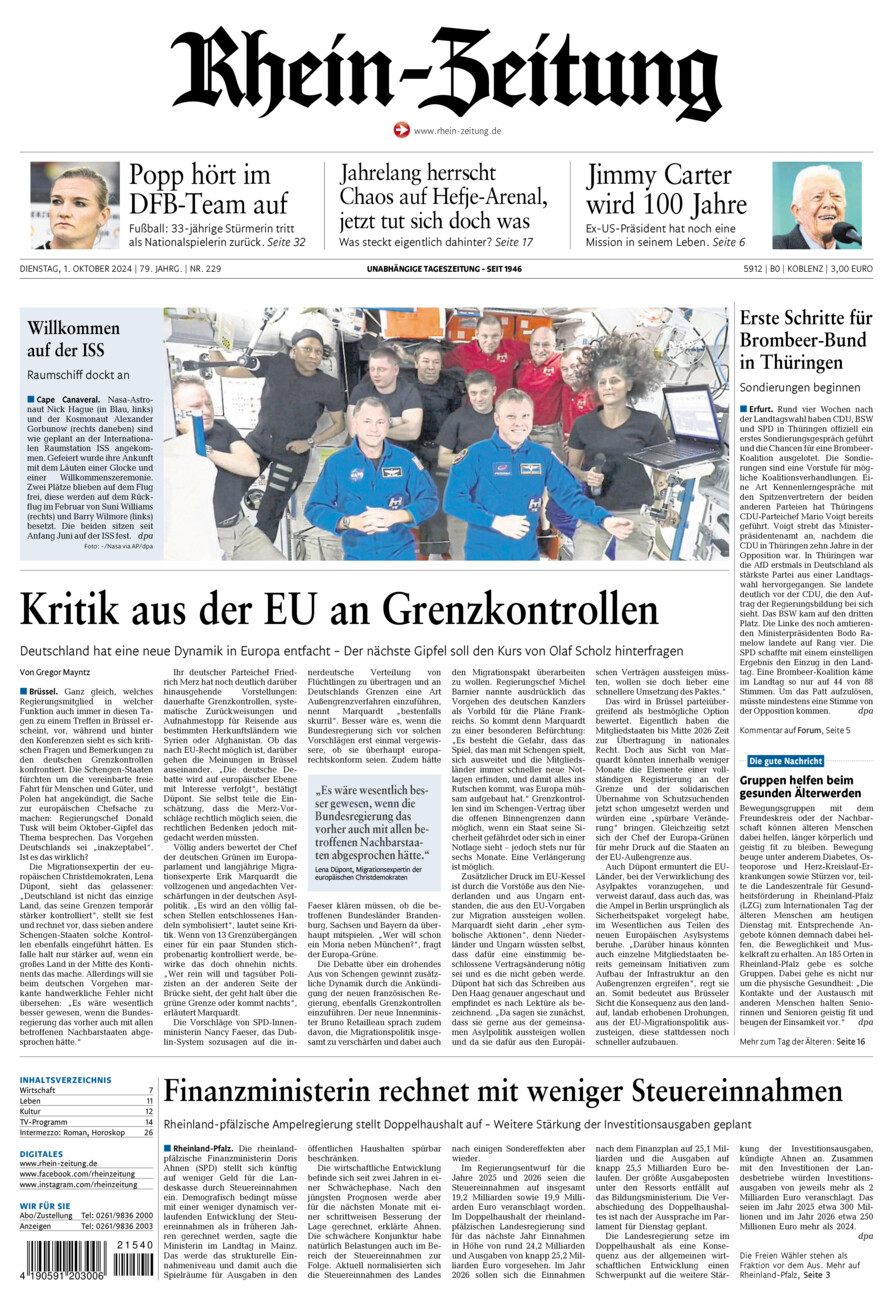 Rhein-Zeitung Koblenz & Region vom Dienstag, 01.10.2024