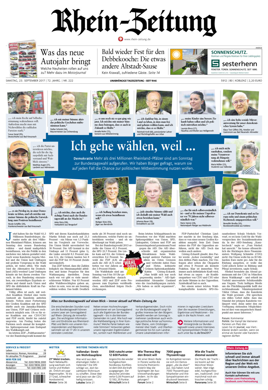 Rhein-Zeitung Koblenz & Region vom Samstag, 23.09.2017