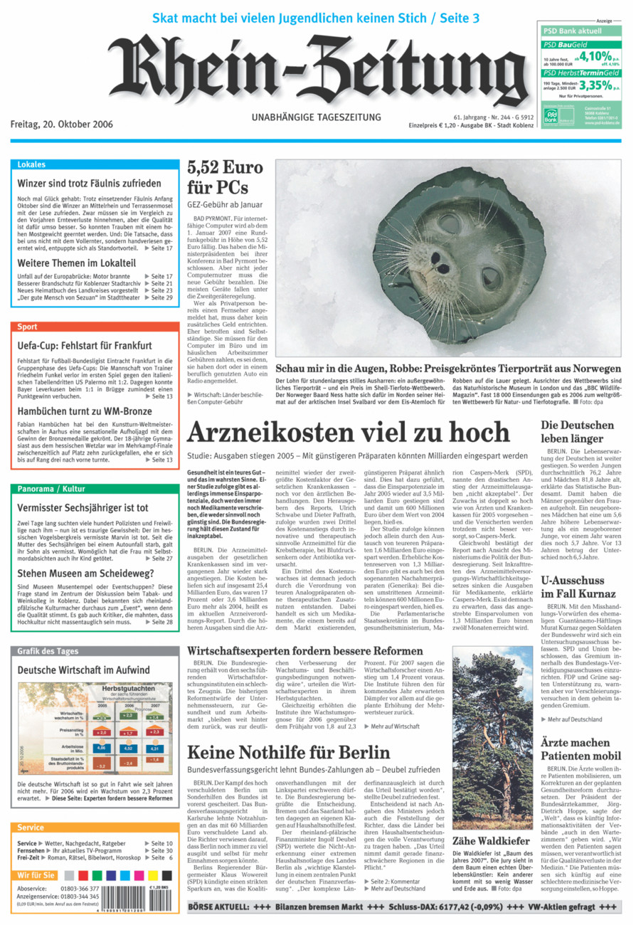 Rhein-Zeitung Koblenz & Region vom Freitag, 20.10.2006