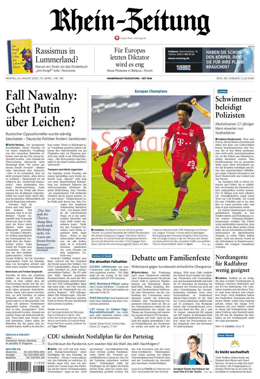 Rhein-Zeitung Koblenz & Region vom Montag, 24.08.2020