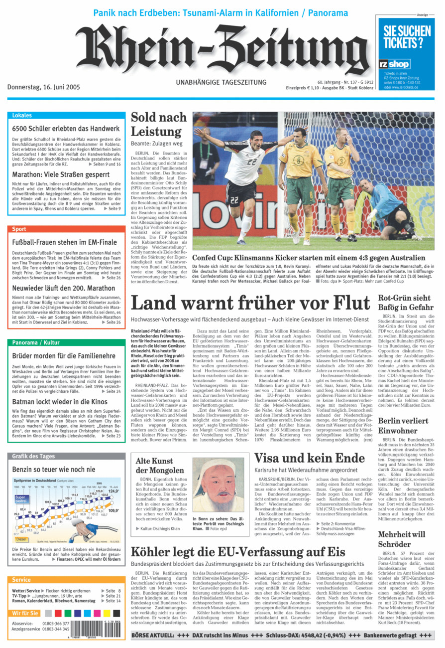 Rhein-Zeitung Koblenz & Region vom Donnerstag, 16.06.2005