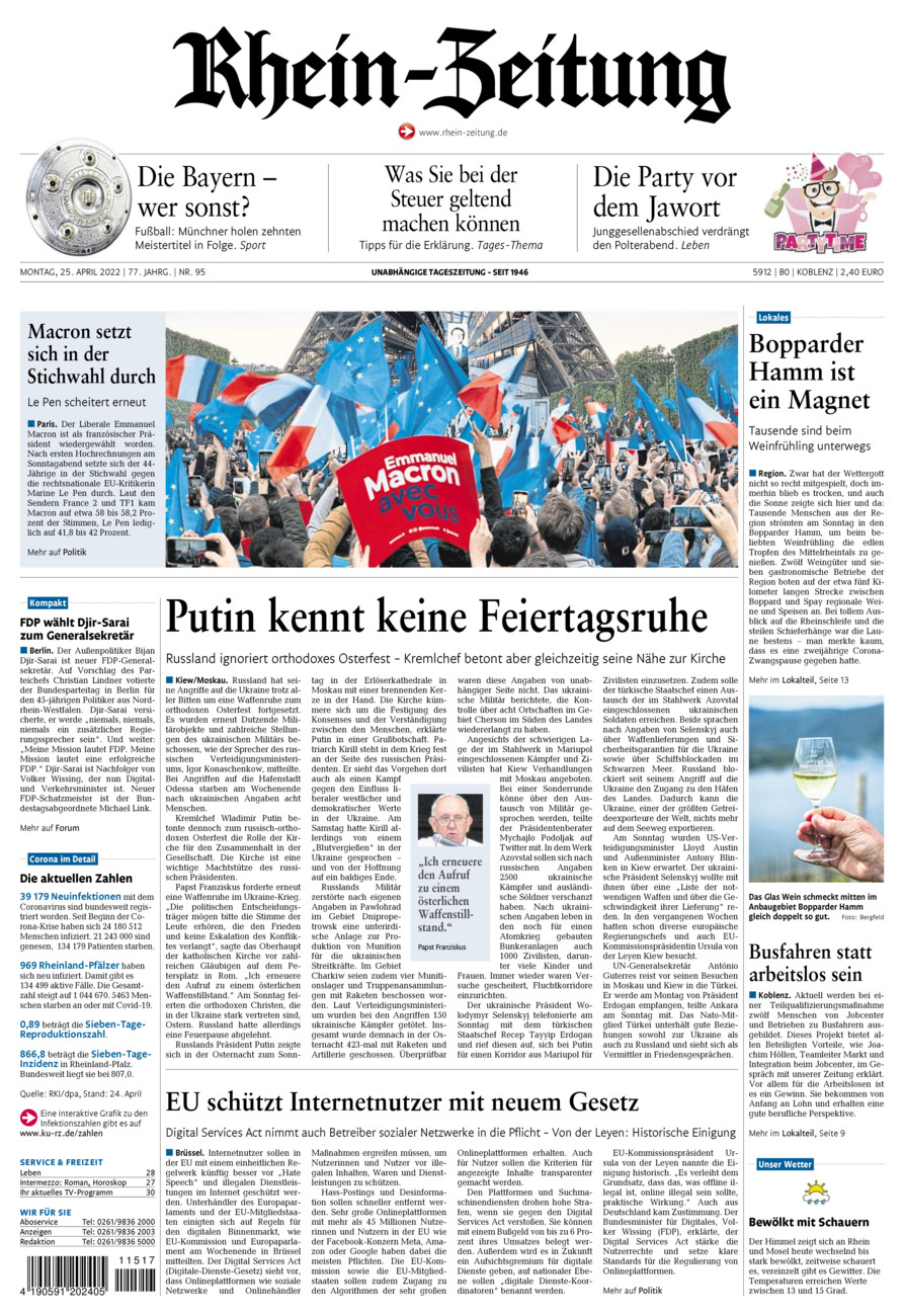 Rhein-Zeitung Koblenz & Region vom Montag, 25.04.2022