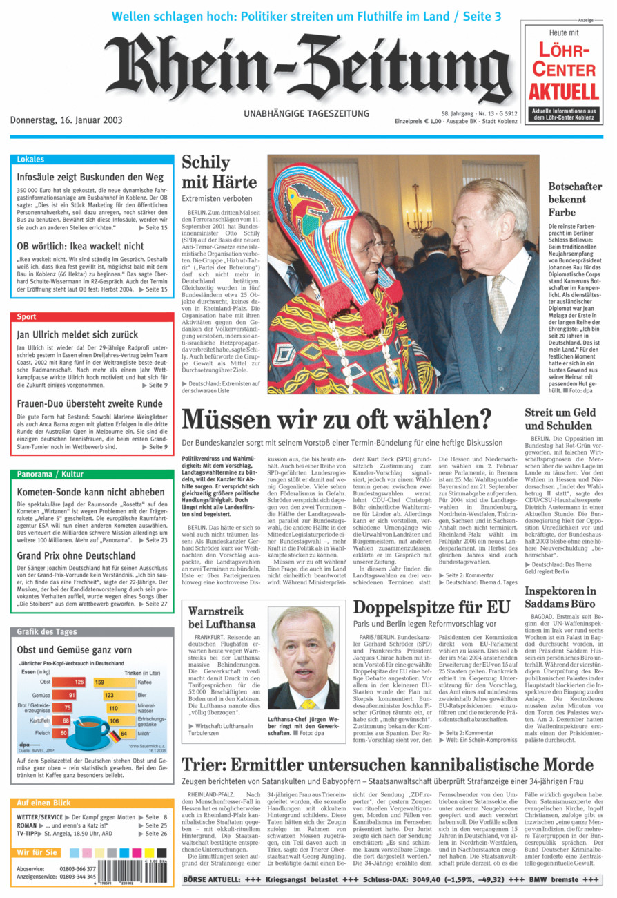 Rhein-Zeitung Koblenz & Region vom Donnerstag, 16.01.2003