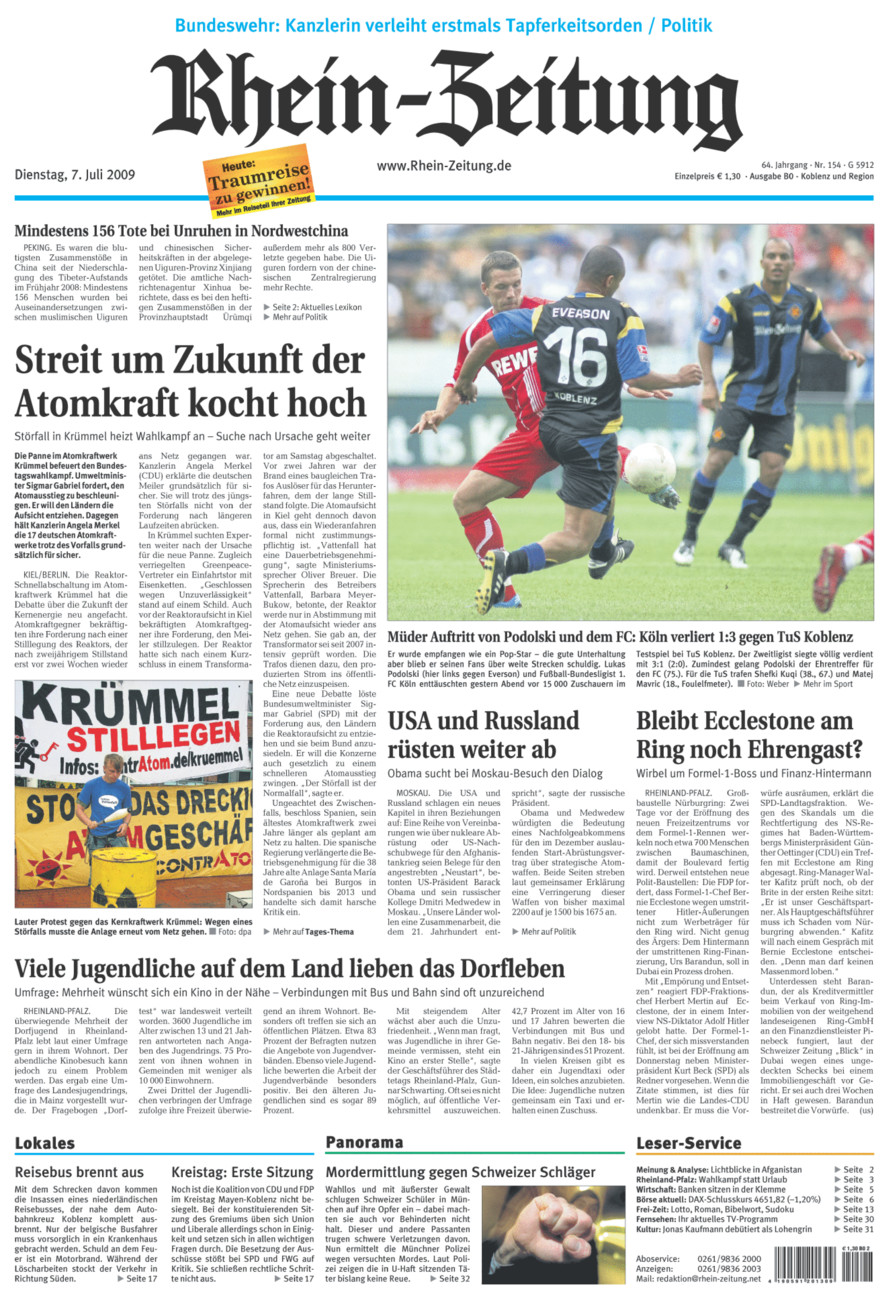 Rhein-Zeitung Koblenz & Region vom Dienstag, 07.07.2009