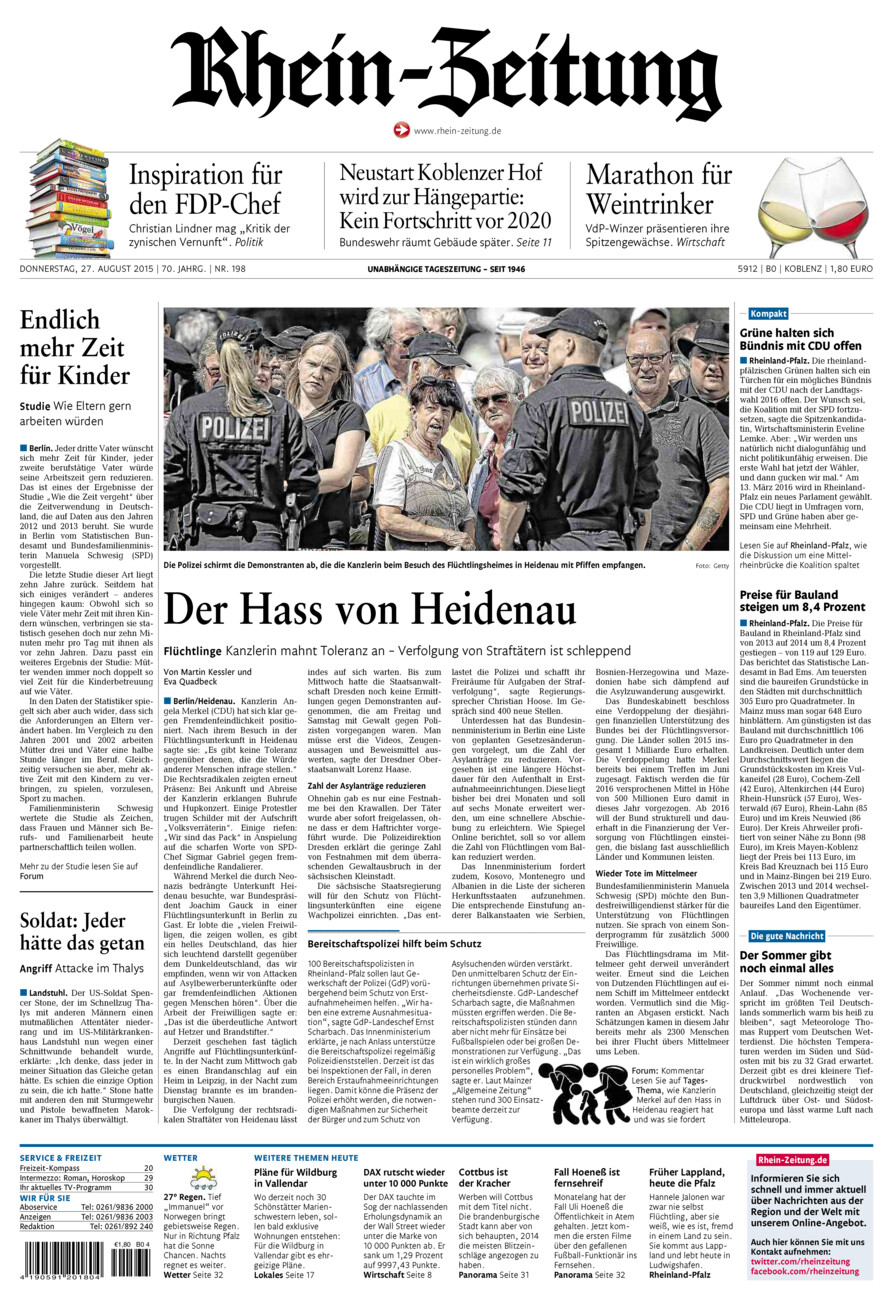 Rhein-Zeitung Koblenz & Region vom Donnerstag, 27.08.2015