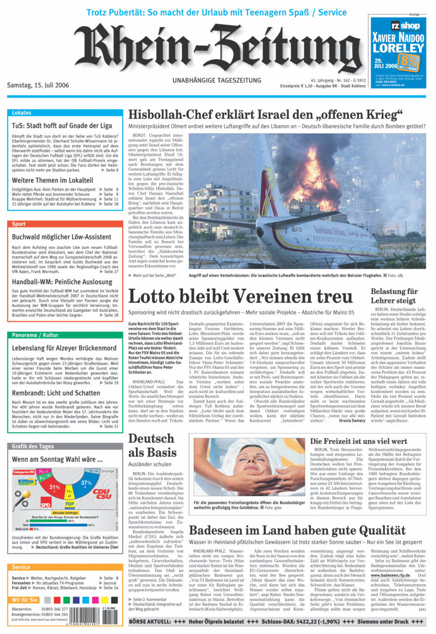 Rhein-Zeitung Koblenz & Region vom Samstag, 15.07.2006