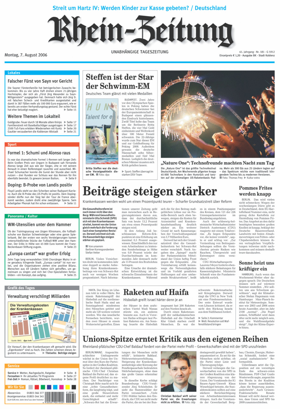 Rhein-Zeitung Koblenz & Region vom Montag, 07.08.2006