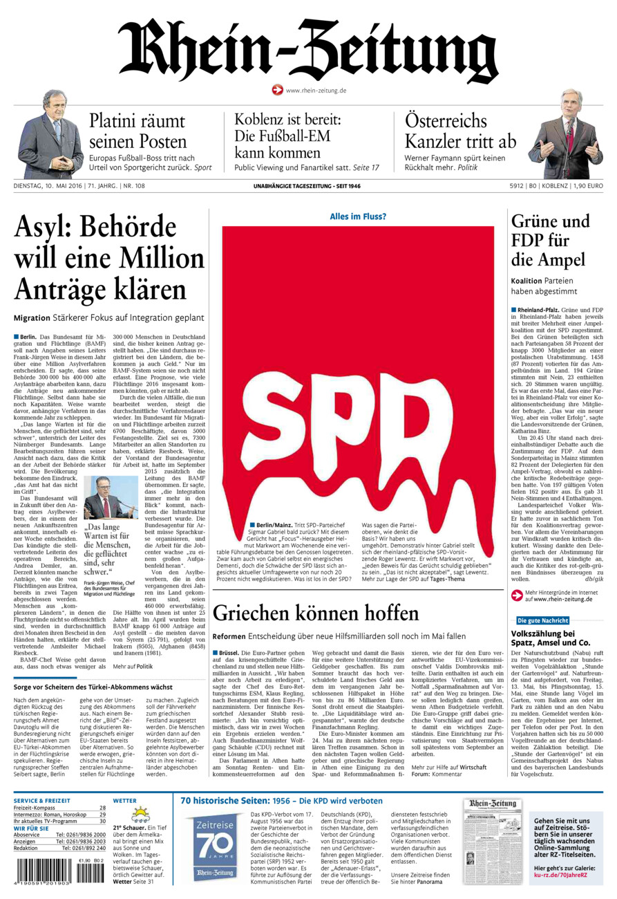 Rhein-Zeitung Koblenz & Region vom Dienstag, 10.05.2016