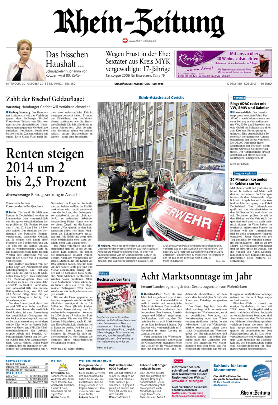 Rhein-Zeitung Koblenz & Region vom Mittwoch, 30.10.2013
