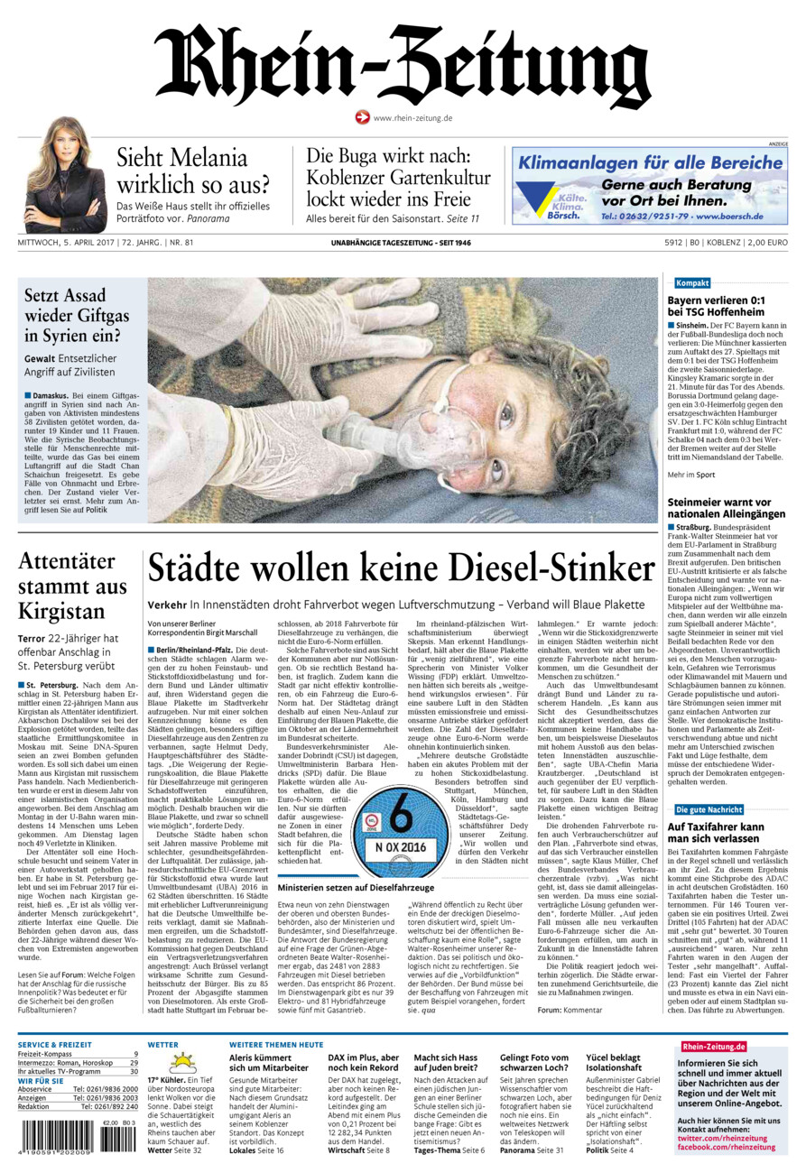Rhein-Zeitung Koblenz & Region vom Mittwoch, 05.04.2017