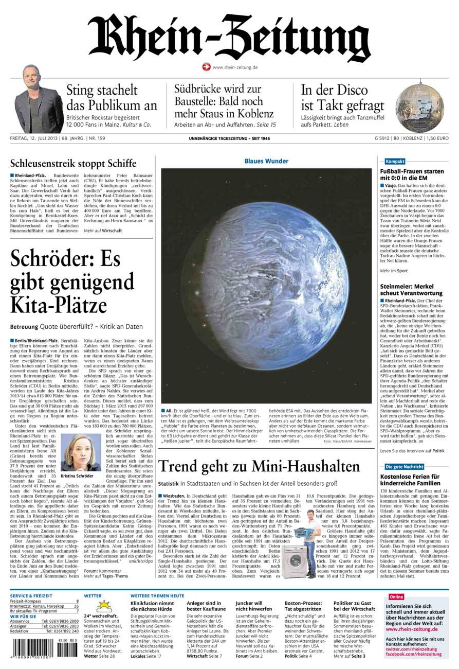 Rhein-Zeitung Koblenz & Region vom Freitag, 12.07.2013