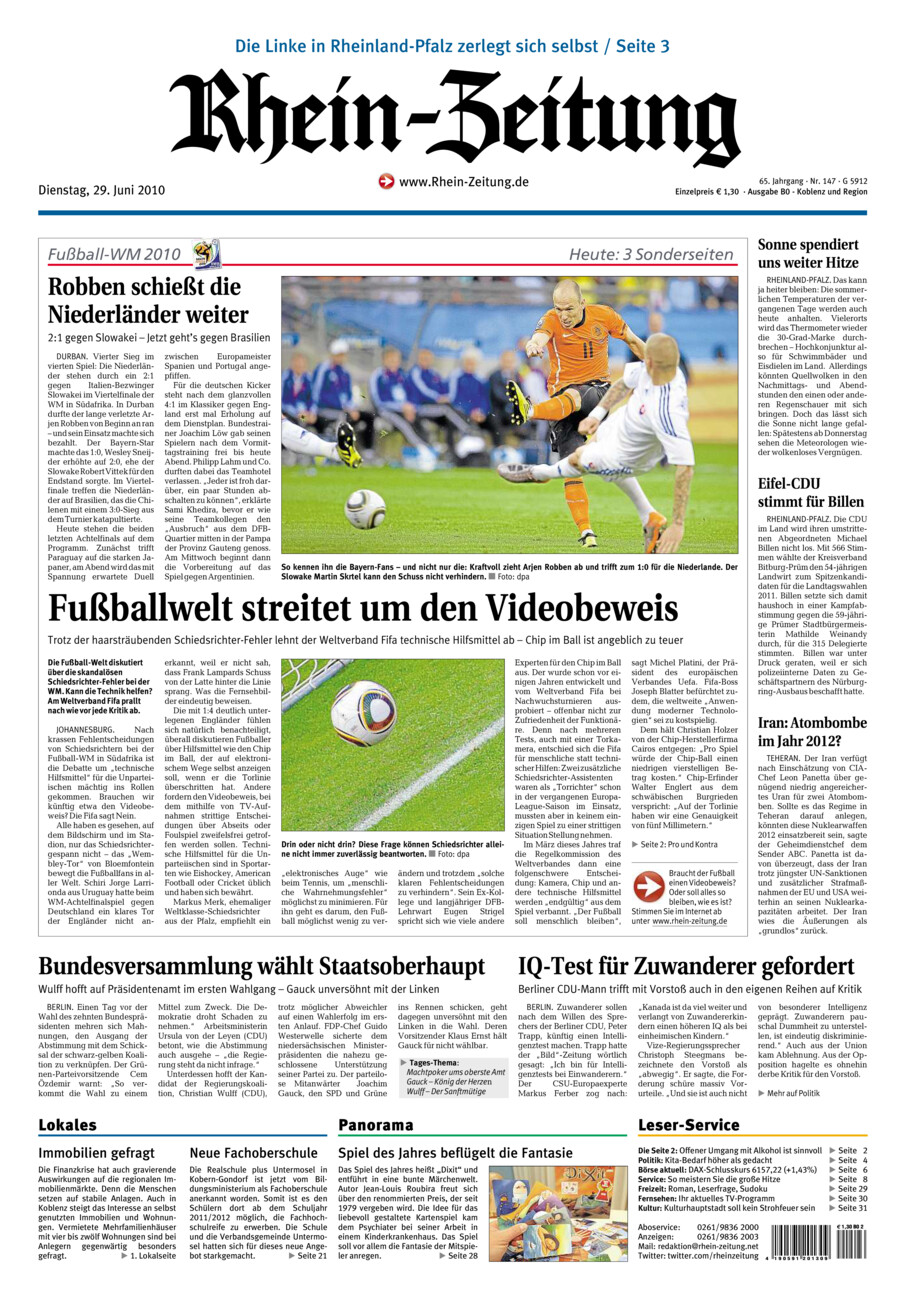 Rhein-Zeitung Koblenz & Region vom Dienstag, 29.06.2010