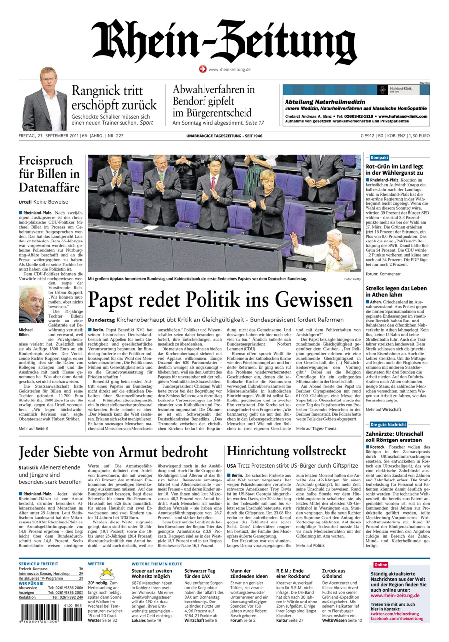 Rhein-Zeitung Koblenz & Region vom Freitag, 23.09.2011