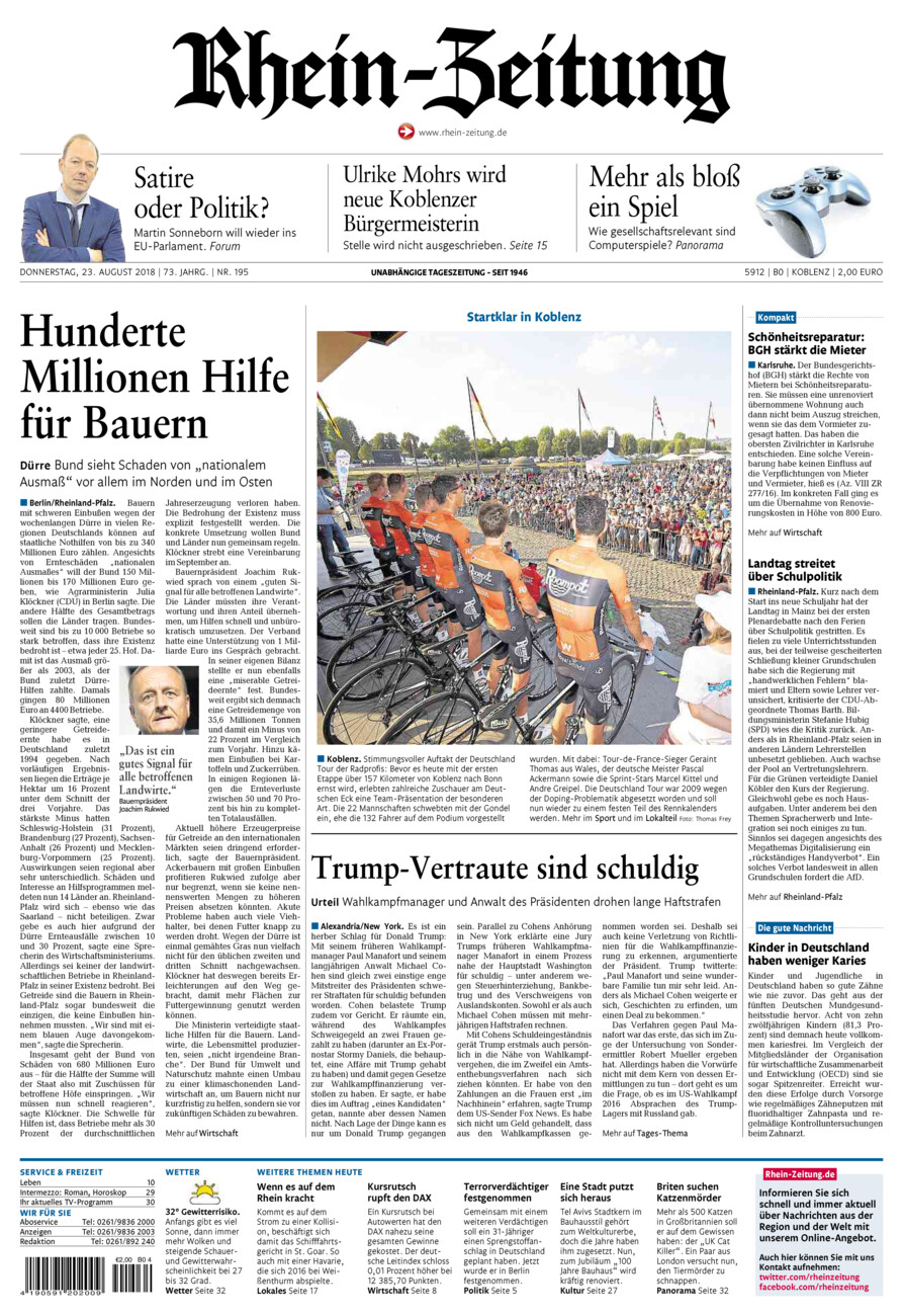 Rhein-Zeitung Koblenz & Region vom Donnerstag, 23.08.2018