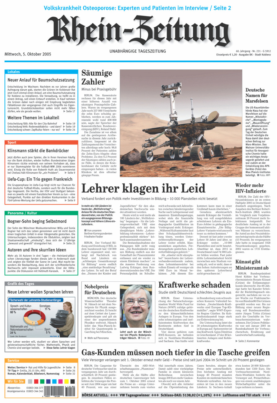 Rhein-Zeitung Koblenz & Region vom Mittwoch, 05.10.2005