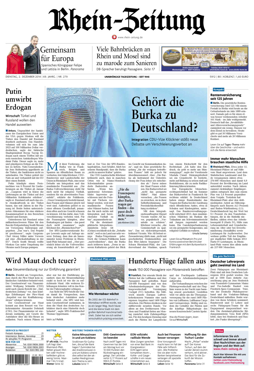 Rhein-Zeitung Koblenz & Region vom Dienstag, 02.12.2014