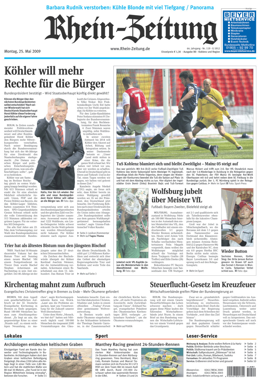 Rhein-Zeitung Koblenz & Region vom Montag, 25.05.2009