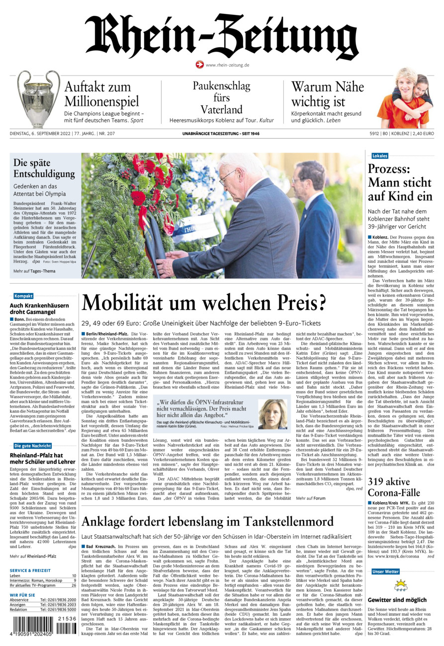 Rhein-Zeitung Koblenz & Region vom Dienstag, 06.09.2022