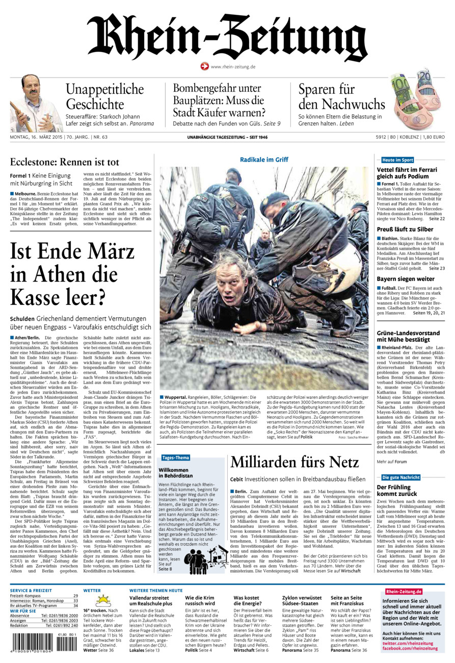 Rhein-Zeitung Koblenz & Region vom Montag, 16.03.2015