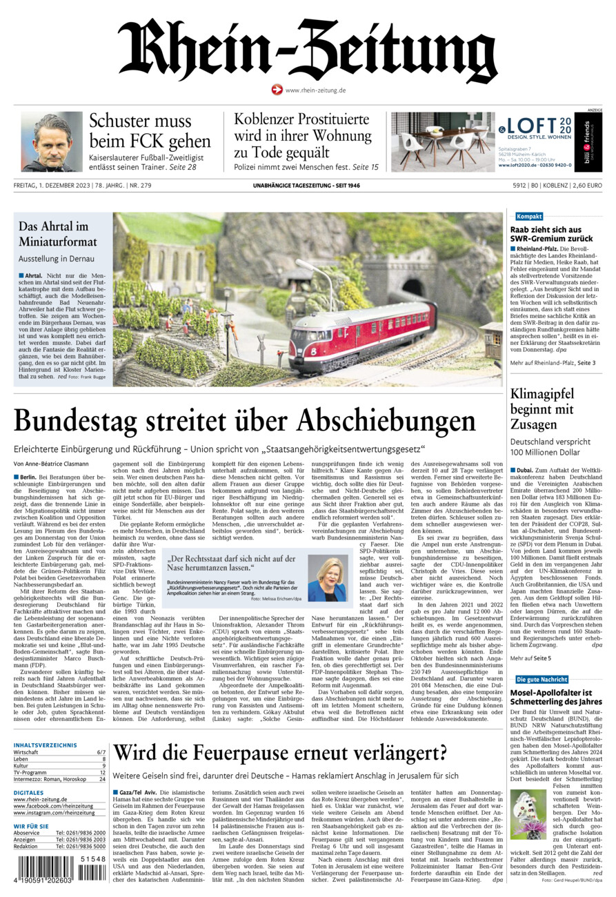 Rhein-Zeitung Koblenz & Region vom Freitag, 01.12.2023