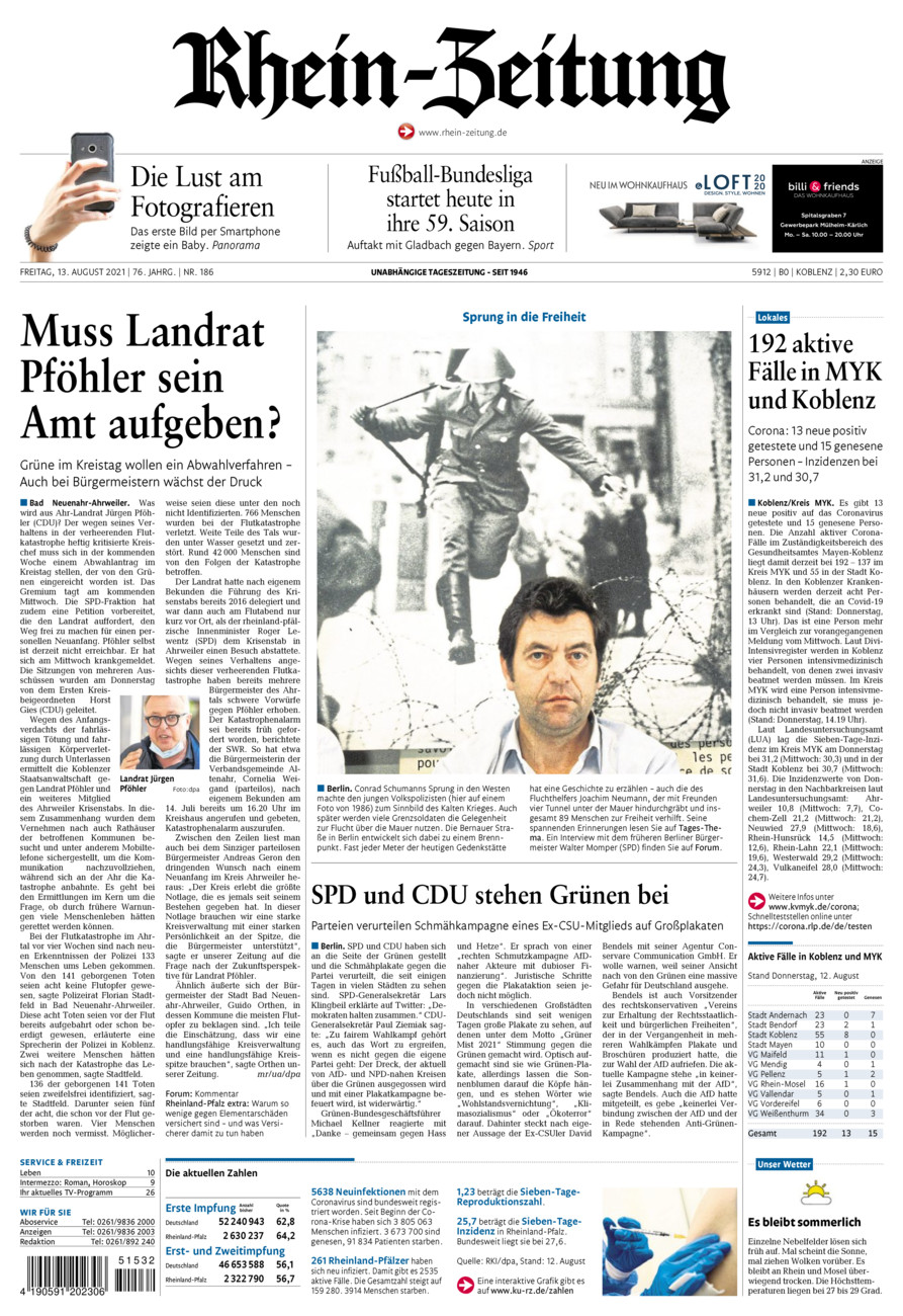 Rhein-Zeitung Koblenz & Region vom Freitag, 13.08.2021