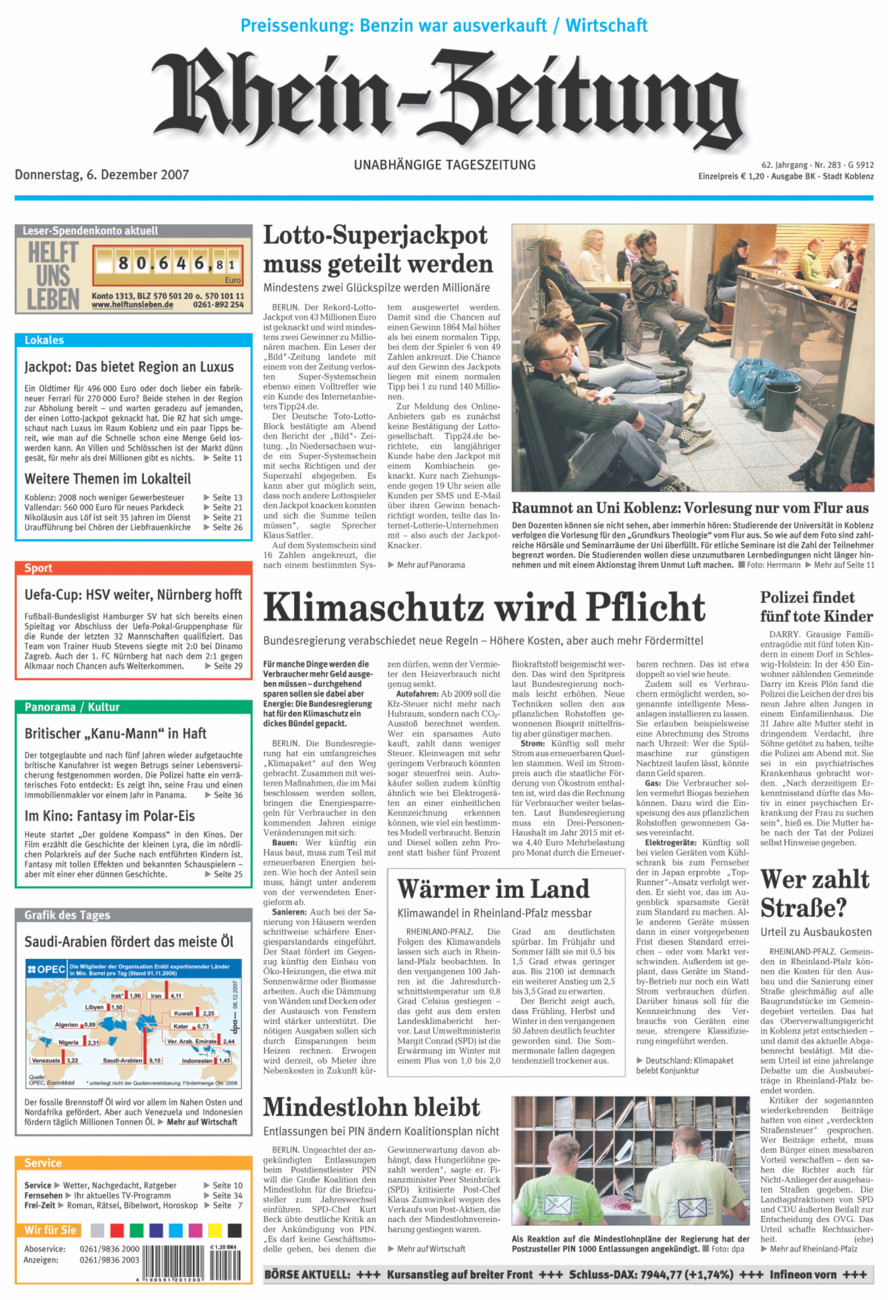 Rhein-Zeitung Koblenz & Region vom Donnerstag, 06.12.2007