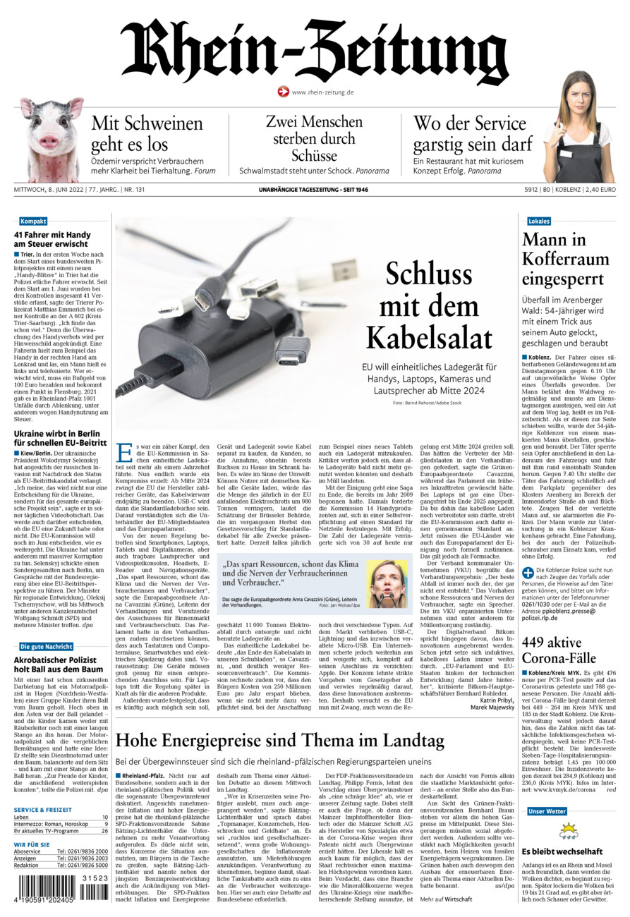 Rhein-Zeitung Koblenz & Region vom Mittwoch, 08.06.2022