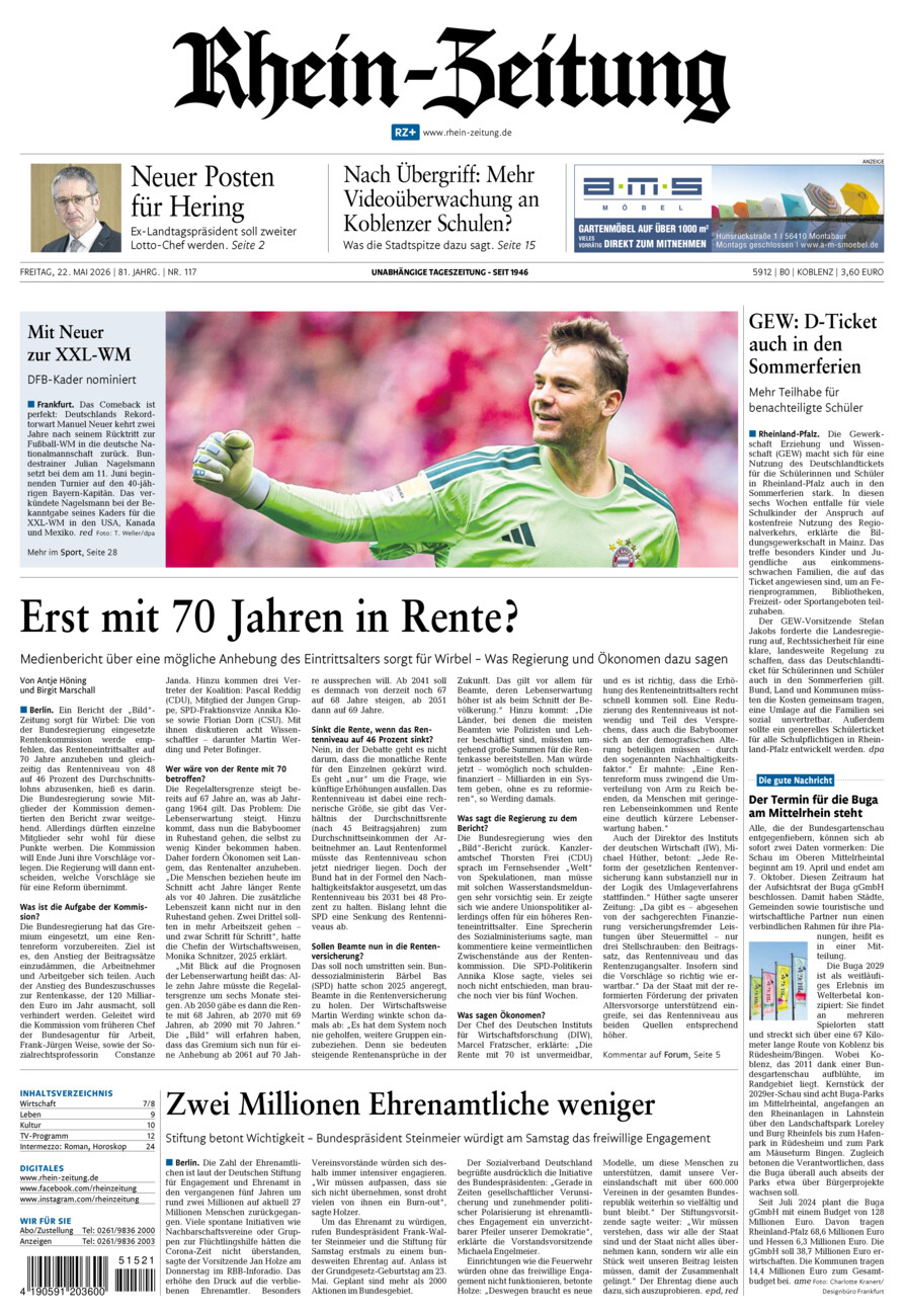Rhein-Zeitung Koblenz & Region vom Freitag, 22.05.2026