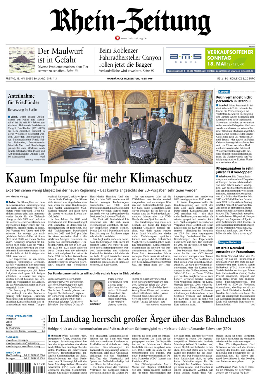 Rhein-Zeitung Koblenz & Region vom Freitag, 16.05.2025