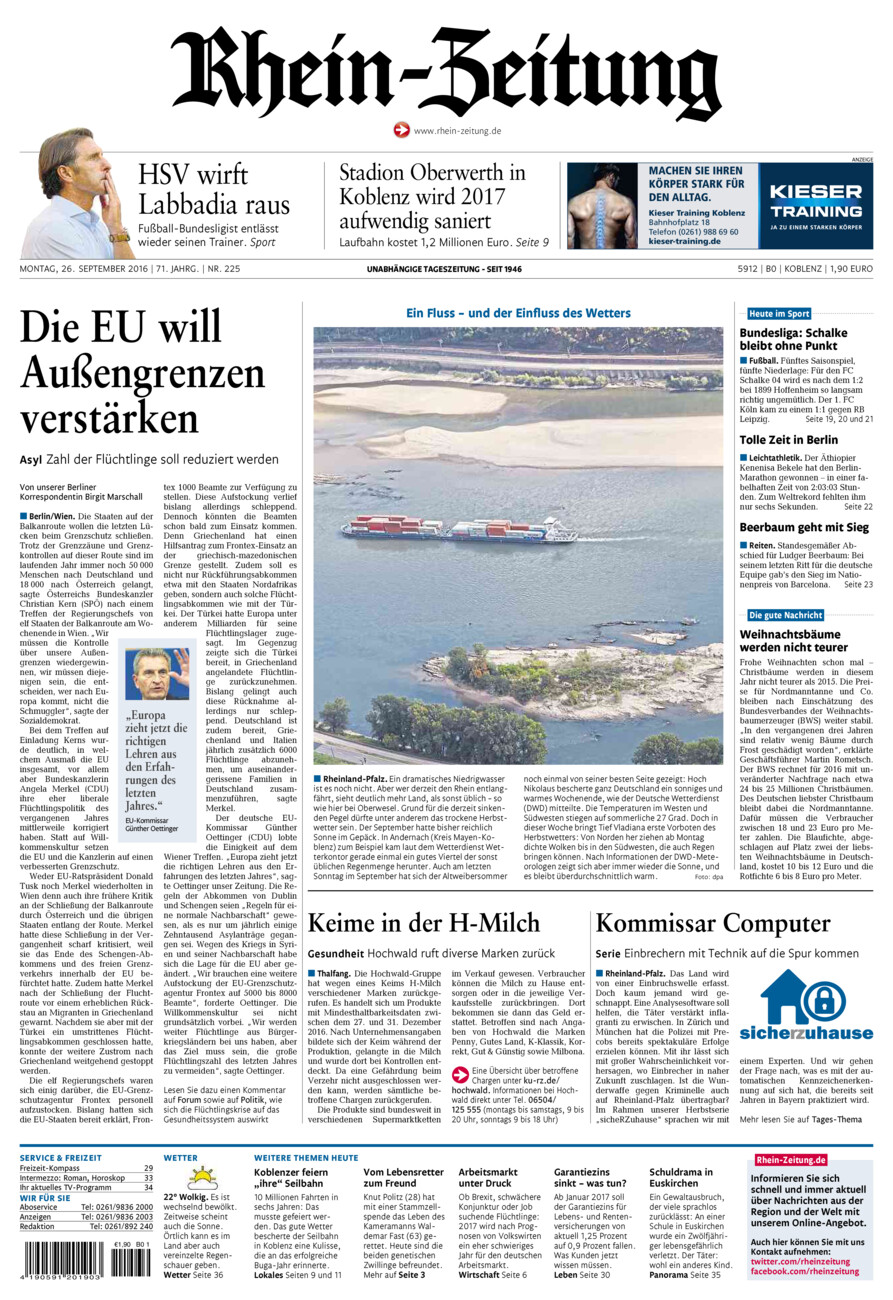 Rhein-Zeitung Koblenz & Region vom Montag, 26.09.2016