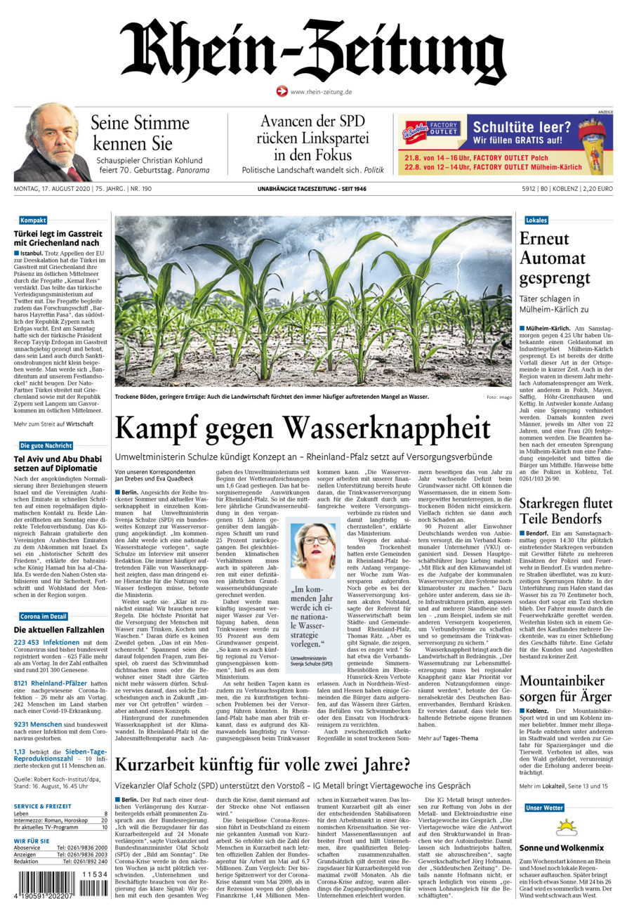 Rhein-Zeitung Koblenz & Region vom Montag, 17.08.2020