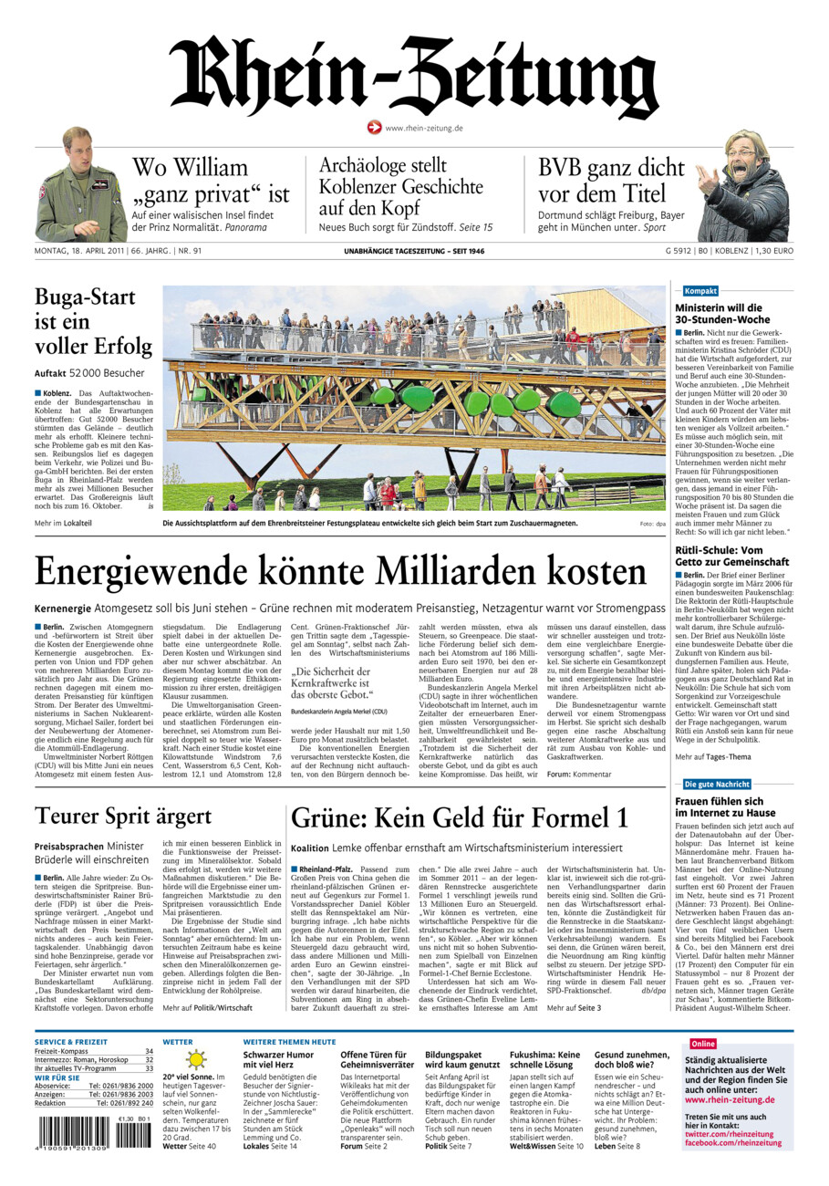 Rhein-Zeitung Koblenz & Region vom Montag, 18.04.2011