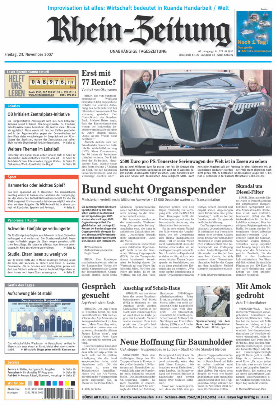 Rhein-Zeitung Koblenz & Region vom Freitag, 23.11.2007